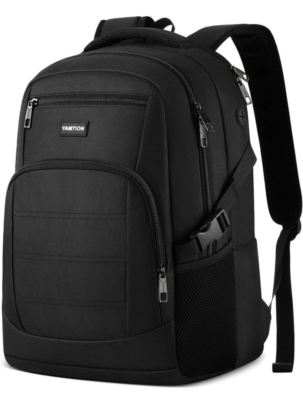Stylish Black Laptop Backpack for Men & Women, Lightweight School Bookbag, Fits